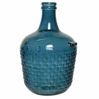 Fles vaas/bloemenvaas recycled glas blauw 20 x 30 cm