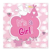 Folat servetten 'It's a Girl' 25 cm papier roze/wit 20 stuks - thumbnail