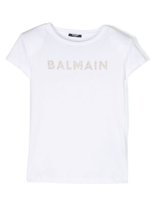 Balmain Kids t-shirt en coton à logo strassé - Blanc