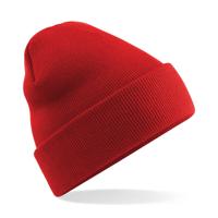Beechfield Beanie Wintermuts - 100% soft Acryl - rood - Super soft - Brede omslag band - dames/ here