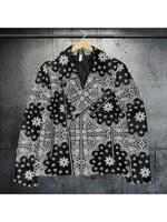 Bon&Bon Men's Paisley Print PU Leather Moto Jacket - Black Winter Coat Black / S