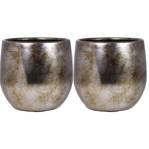 Bela Arte - Plantenpot - 2x - keramiek - goud glans - D16/H14 cm - Plantenpotten