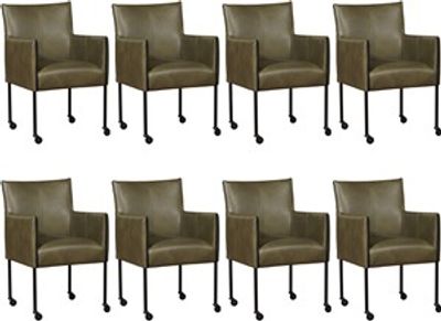 Set van 8 Olijfgroene leren moderne kuipstoel Desire - poot rond zwart met wiel - Granada leer Moss (olijfgroen leer)