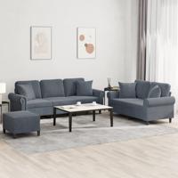 3-delige Loungeset met kussens fluweel donkergrijs