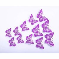 Cake topper decoratie vlinders of muur decoratie met plakkers 12 stuks paars - 3D vlinders - VL-01 - thumbnail
