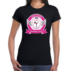 Zwart Geslaagd drinking team t-shirt dames