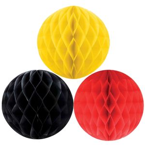 Kerstversiering set van 6x papieren kerstballen 10 cm zwart geel en rood