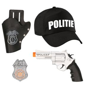 Politie agent verkleed set - 3 delig - kinderen - baseballcap zwart en accessoires