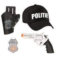 Politie agent verkleed set - 3 delig - kinderen - baseballcap zwart en accessoires