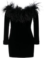 Alessandra Rich robe courte bordée de plumes en velours - Noir