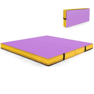 Vouwbare Gymnastiekmat 122 x 122 x 10 cm Dikte Dubbelvouwbare Gymnastiek-tumblingmat met Kunstlederen Hoes Paars