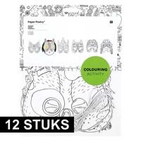Kinder maskers om in te kleuren - 12x stuks - papier - knutselen kinderfeestje - oogmaskers maken