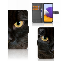 Samsung Galaxy A22 4G | M22 Telefoonhoesje met Pasjes Zwarte Kat