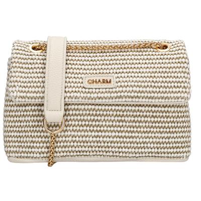 Charm London Rieten Crossbody Schoudertasje Paris Off White