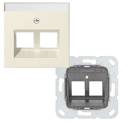 Gira Systeem55 RJ45 inbouwset met draagframe en inzetplaat creme glanzend