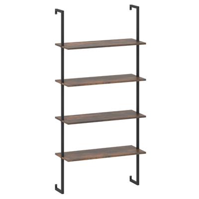 4-laags Wandrek Modern Zwevend Opbergrek met Metalen Frame Wandgemonteerde Houten Ladderboekenkast