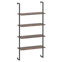 4-laags Wandrek Modern Zwevend Opbergrek met Metalen Frame Wandgemonteerde Houten Ladderboekenkast