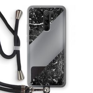 Zwart marmer: Xiaomi Redmi 9 Transparant Hoesje met koord