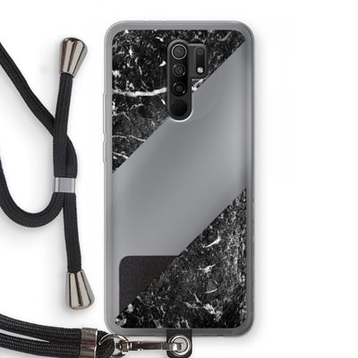 Zwart marmer: Xiaomi Redmi 9 Transparant Hoesje met koord