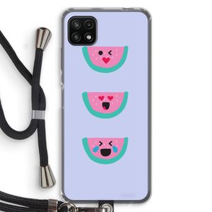 Smiley watermeloen: Samsung Galaxy A22 5G Transparant Hoesje met koord