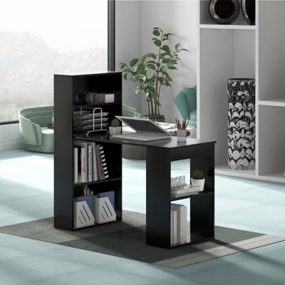 Computerbureau met Boekenplank 120 cm Modern Compact Bureau met 6 Plankenvoor Thuis Kantoor en Slaapzaal Zwart