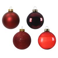 Decoris kerstballen - 42x - donkerrood - glas - 5-6-7 cm - mat/glans/glitter - kerstversiering
