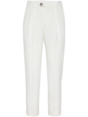 Brunello Cucinelli pantalon fuselé à détails plissés - Blanc