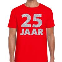 25 jaar verjaardag t-shirt - rood - voor heren - zilver glitters print - jubileum - leeftijd