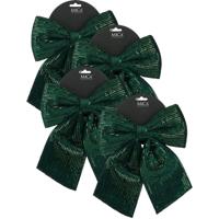 Kerst strik ornament - 6x - groen - 24 x 28 cm - polyester pailletten - kerststrik - kerstversiering