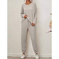 Dames Pyjama Sets Heldere kleur Modieus Basic Comfortabel Straat Dagelijks Polyester Ademend Strakke ronde hals Lange mouw T-shirt Pantalon Zak Elastische taille Herfst Blozend Roze blauw Lightinthebox