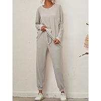 Dames Pyjama Sets Heldere kleur Modieus Basic Comfortabel Straat Dagelijks Polyester Ademend Strakke ronde hals Lange mouw T-shirt Pantalon Zak Elastische taille Herfst Blozend Roze blauw Lightinthebox - thumbnail