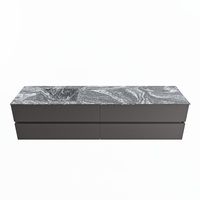 MONDIAZ VICA-DLUX 200cm badmeubel onderkast Dark grey 4 lades. Inbouw wastafel CLOUD links zonder kraangat, kleur Lava. - thumbnail