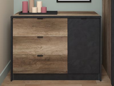 Commode TORRY 1 deur 3 lades artisan eik/zwart