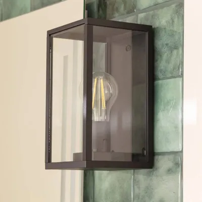 Buitenlamp industrieel zwart glas &apos;Canains&apos; frame E27 IP44