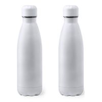 2x Stuks Rvs waterfles/drinkfles wit met schroefdop 790 ml - Drinkflessen - thumbnail