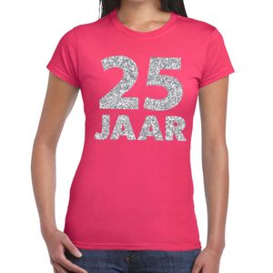 25 jaar zilver glitter verjaardag/jubileum shirt roze dame