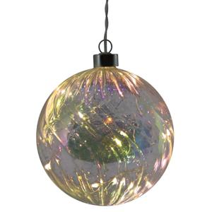 Kerstverlichting - kerstbal - glas - transparant parelmoer - 12 cm - 10 lampjes