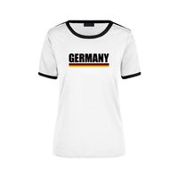 Germany supporter wit / zwart ringer t-shirt Duitsland met vlag voor dames