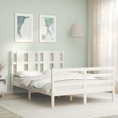 Bedframe met hoofdbord massief hout wit 140x190 cm
