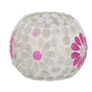 Windlicht Holly M wit/roze bol glas 9x8x8cm