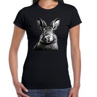 Cadeau T-shirt dames - boerderijdieren liefhebber - zwart - konijn