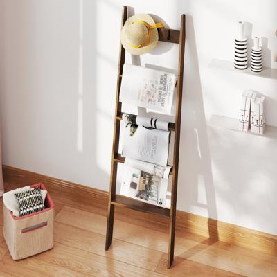 Bamboe Handdoekladder met 4 Haken & 5 Sporten & Anti-kantelriemen Ladderrek Handdoekhanger