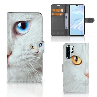 Huawei P30 Pro | Telefoonhoesje | Met pasjeshouder | Witte Kat