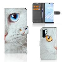 Huawei P30 Pro | Telefoonhoesje | Met pasjeshouder | Witte Kat