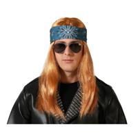 Verkleedpruik voor heren met lang stijl haar - Bruin - Rocker/Biker - Carnaval/Party - met haarband - thumbnail