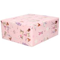 1x Rol kinderverjaardag inpakpapier roze met ballet danseresjes 200 x 70 cm - thumbnail