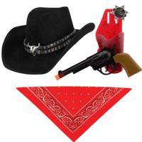 Carnaval verkleedset luxe model cowboyhoed Rodeo - zwart - hals zakdoek/revolver - voor volwassen