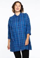 Yoek Geruite blouse met ruches | Blauw | Maat 46/48