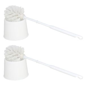 2x stuks voordelige wc/toiletborstels en houders wit 33 cm van kunststof