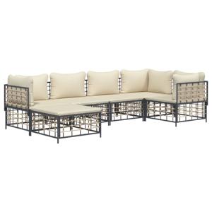 vidaXL 6-delige Loungeset met kussens poly rattan antracietkleurig